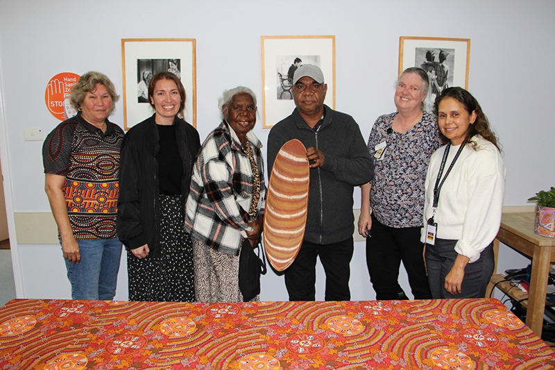 (R to L) Kay Walley, Danielle Thurlow, Annie Milgin, Joseph Milgin, Valda Duffield and Rekisha Eades pictured with the Mugbaloo